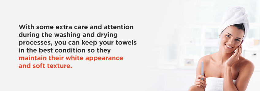 With some extra care and attention during the washing and drying processes, you can keep your towels in the best condition so they maintain their white appearance and soft texture.